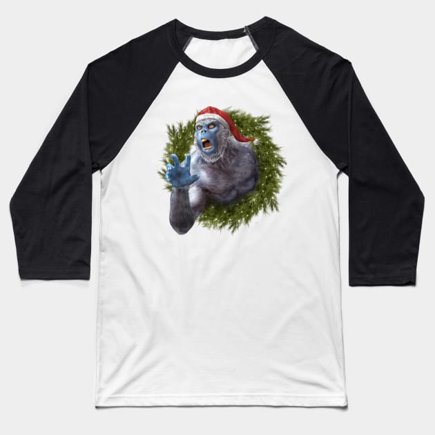 Christmas Yeti Baseball T-Shirt by AyotaIllustration